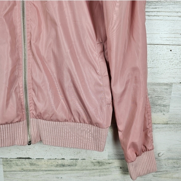Big John Bomber Jacket Sz Large Pink Zip Front Japanese Ribbed Knit Casual Chic - Picture 11 of 15